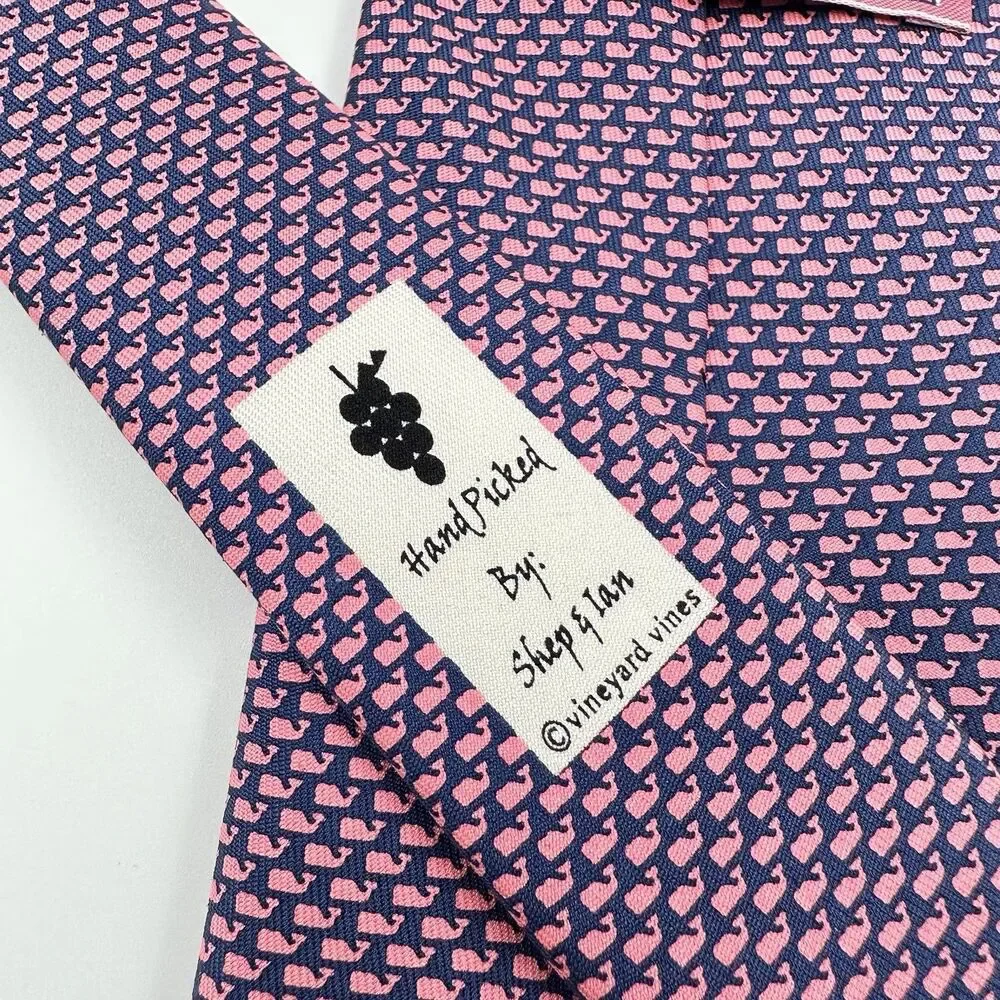 Vineyard Vines Shep & Ian Men's Silk Necktie Micro Whales Print Navy 61.5